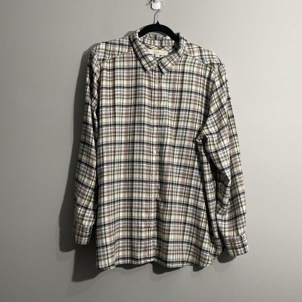 LOFT Women’s Plaid Long Sleeve Blouse Soft Cozy Fall Layering Size XXL